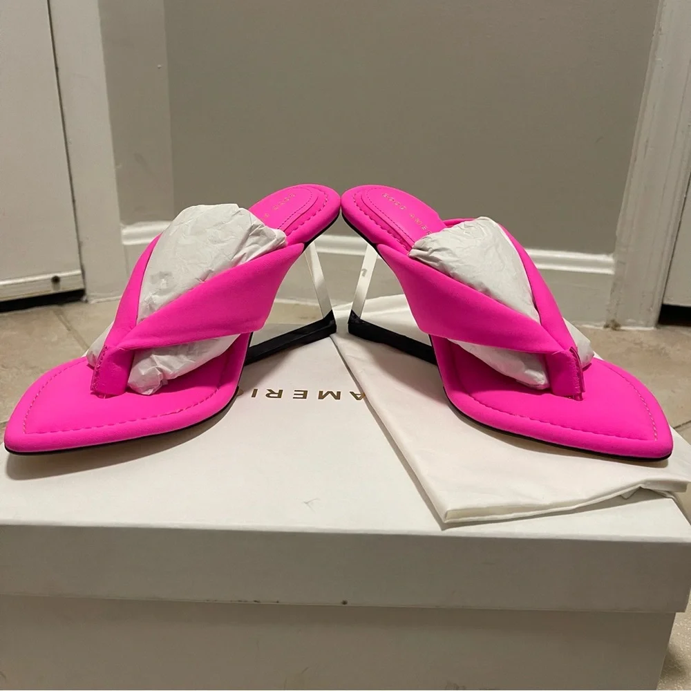 Good American Cinder-f*king-rella Thong Wedges Hot Pink